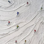 ALPINE RUSH: Textured Impasto Painting of Skiers on a Snowy Mountain