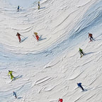 ALPINE RUSH: Textured Impasto Painting of Skiers on a Snowy Mountain