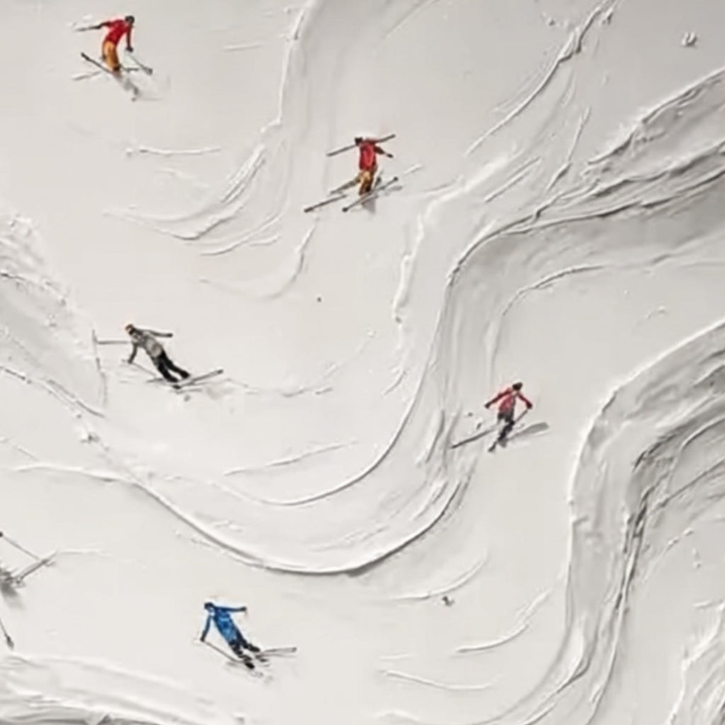 ALPINE RUSH: Textured Impasto Skiing Painting on Canvas