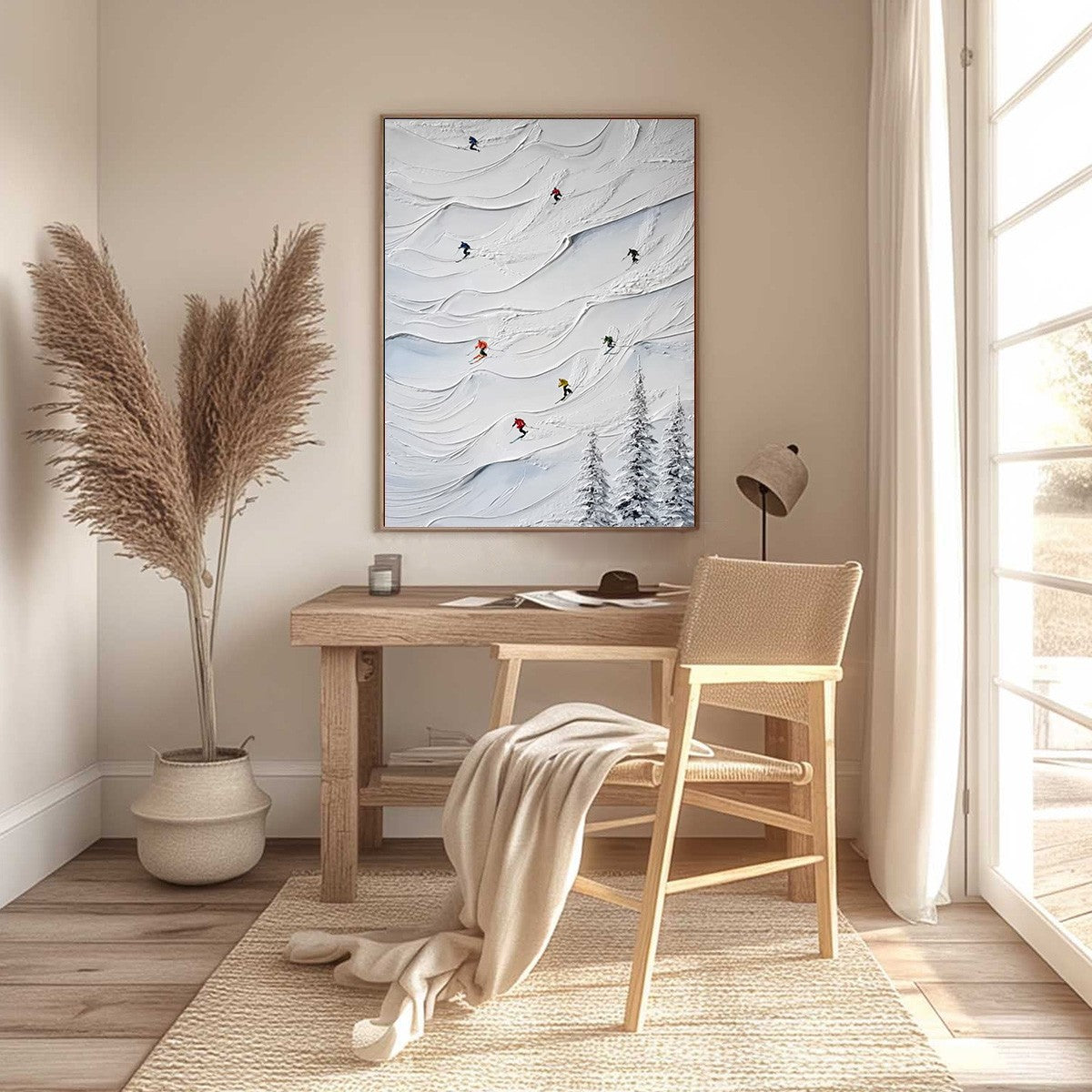 ALPINE RUSH: Textured Impasto Skiing on Snowy Mountain Oil Painting