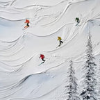 ALPINE RUSH: Textured Impasto Skiing on Snowy Mountain Oil Painting