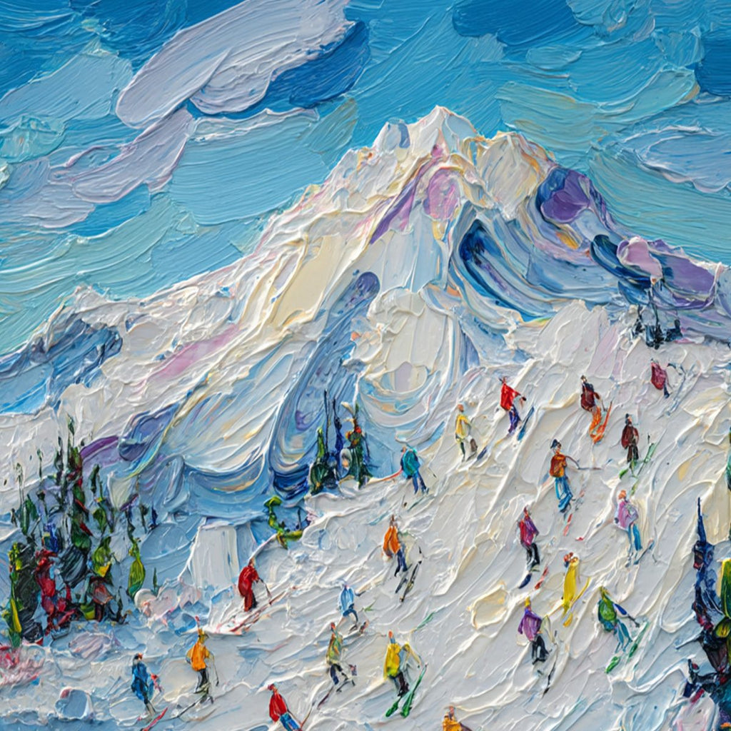ALPINE RUSH: Textured Palette Knife Ski Mountain Painting