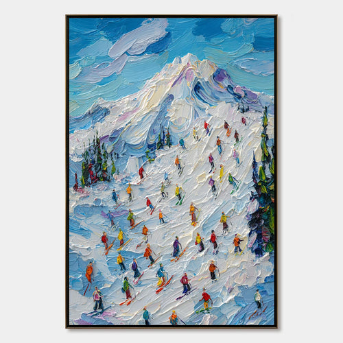 ALPINE RUSH: Textured Palette Knife Ski Mountain Painting