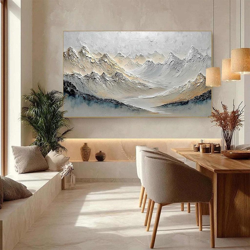 ALPINE SERENITY: Textured Wabi Sabi Mountain Landscape Painting