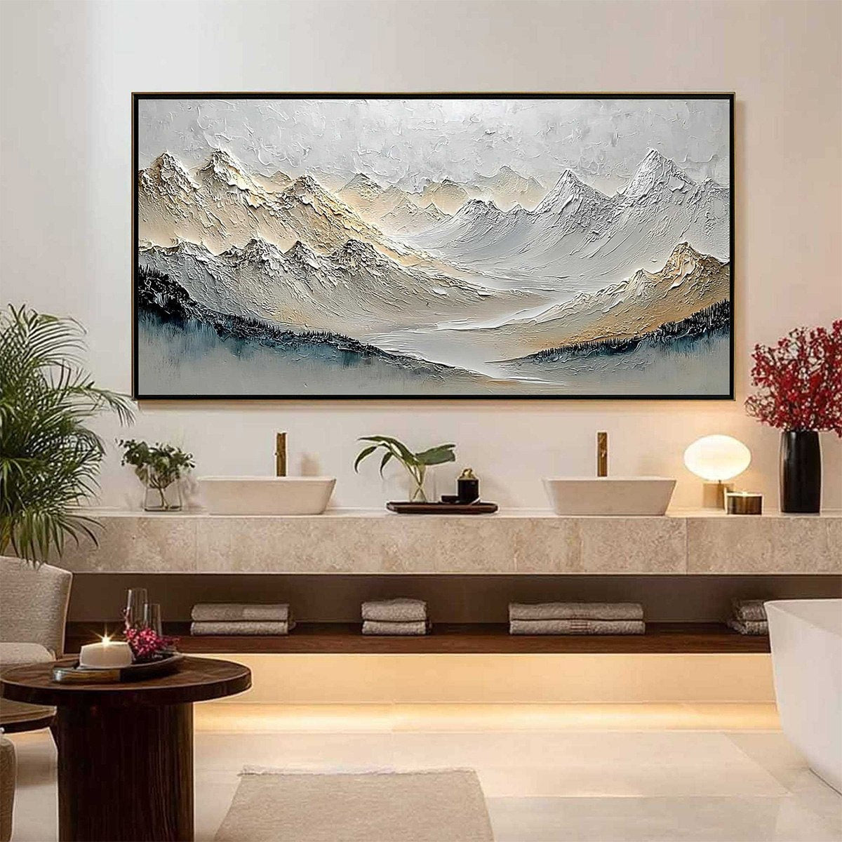ALPINE SERENITY: Textured Wabi Sabi Mountain Landscape Painting