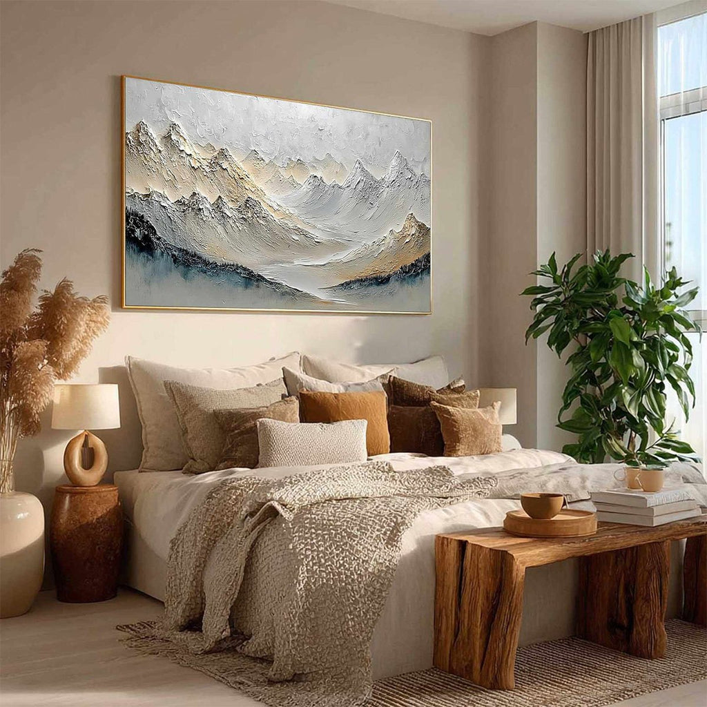 ALPINE SERENITY: Textured Wabi Sabi Mountain Landscape Painting