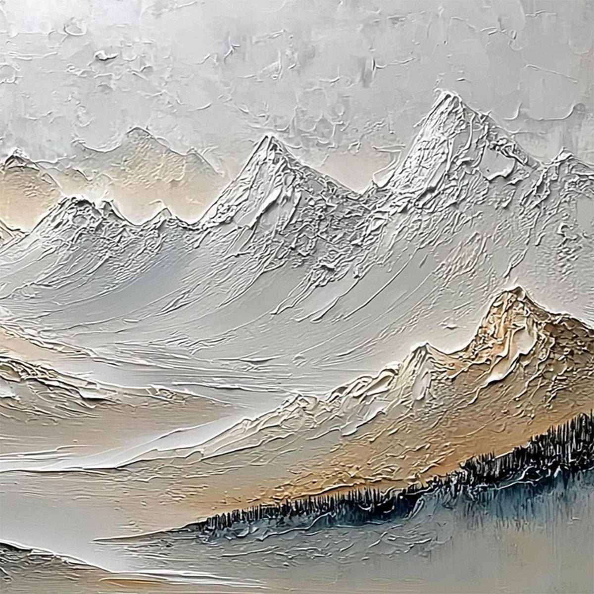 ALPINE SERENITY: Textured Wabi Sabi Mountain Landscape Painting