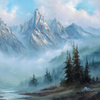 ALPINE WHISPER: Traditional Mountains and Valley Oil Painting