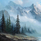 ALPINE WHISPER: Traditional Mountains and Valley Oil Painting