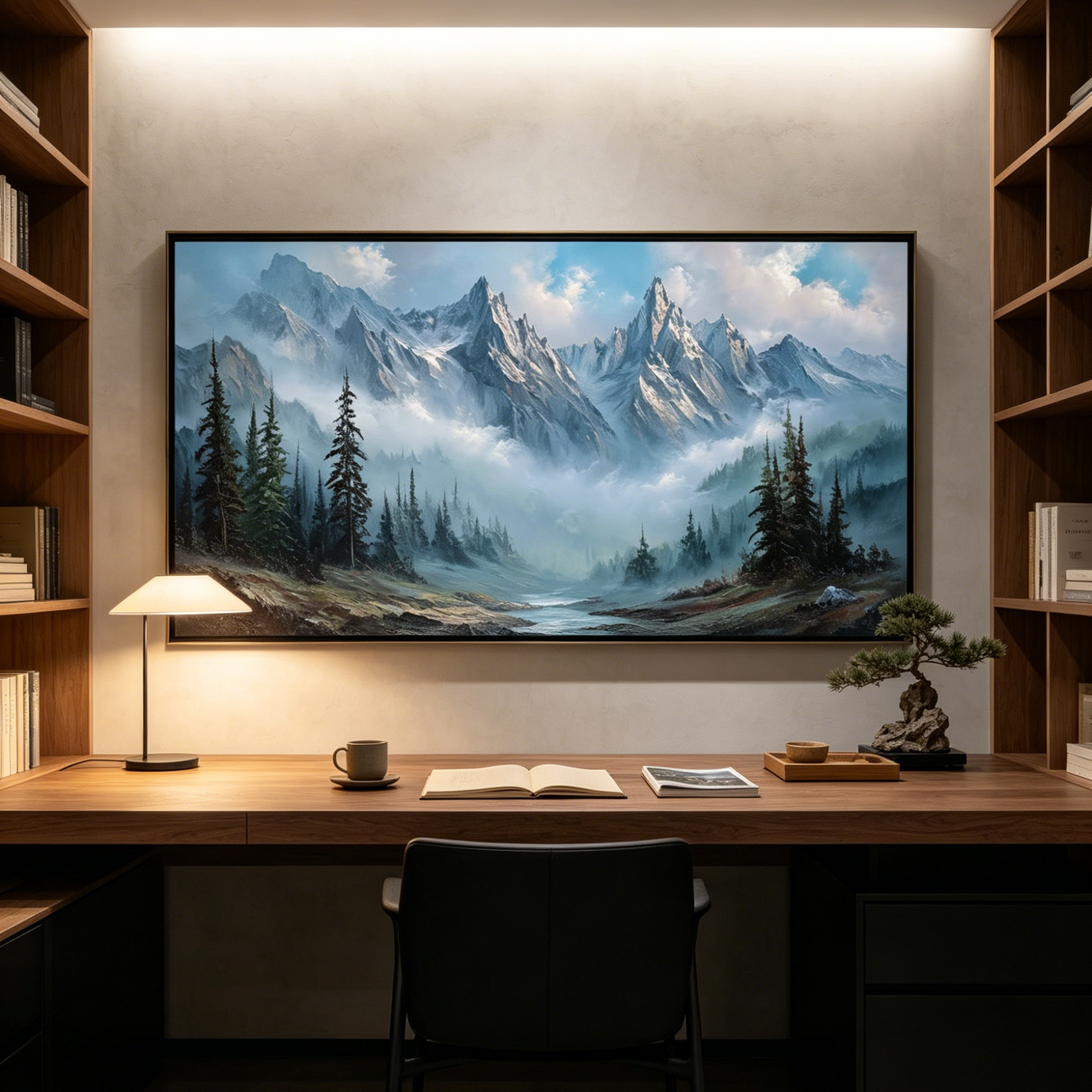 ALPINE WHISPER: Misty Mountain Valley Landscape Art