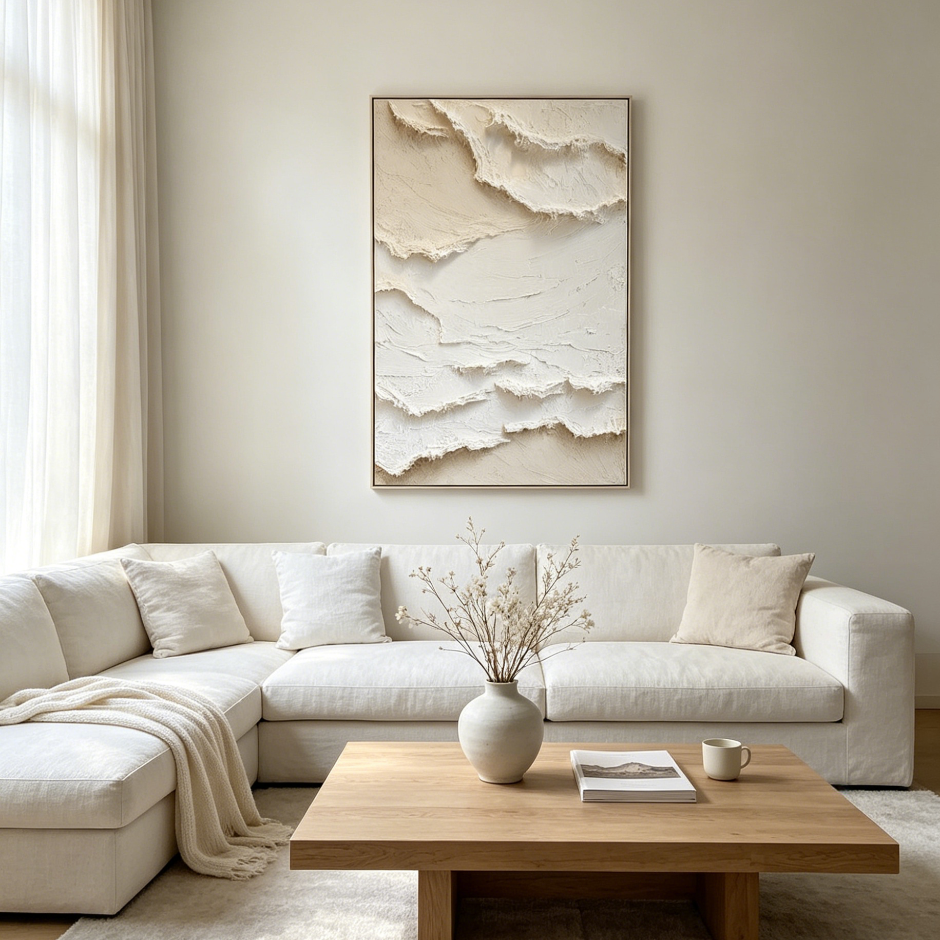 ALPINE WHISPERS: Textured Impasto Snow Peaks Abstract Canvas