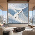 ALPINE ASCENT: Skiers Fresh Powder Impasto Mountain Canvas