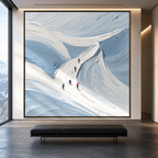 ALPINE ASCENT: Skiers Fresh Powder Impasto Mountain Canvas