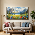 ALPINE WILDFLOWER PARADISE: Textured Wildflower Meadow Majestic Mountains Canvas