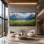 ALPINE WILDFLOWER PARADISE: Textured Wildflower Meadow Majestic Mountains Canvas