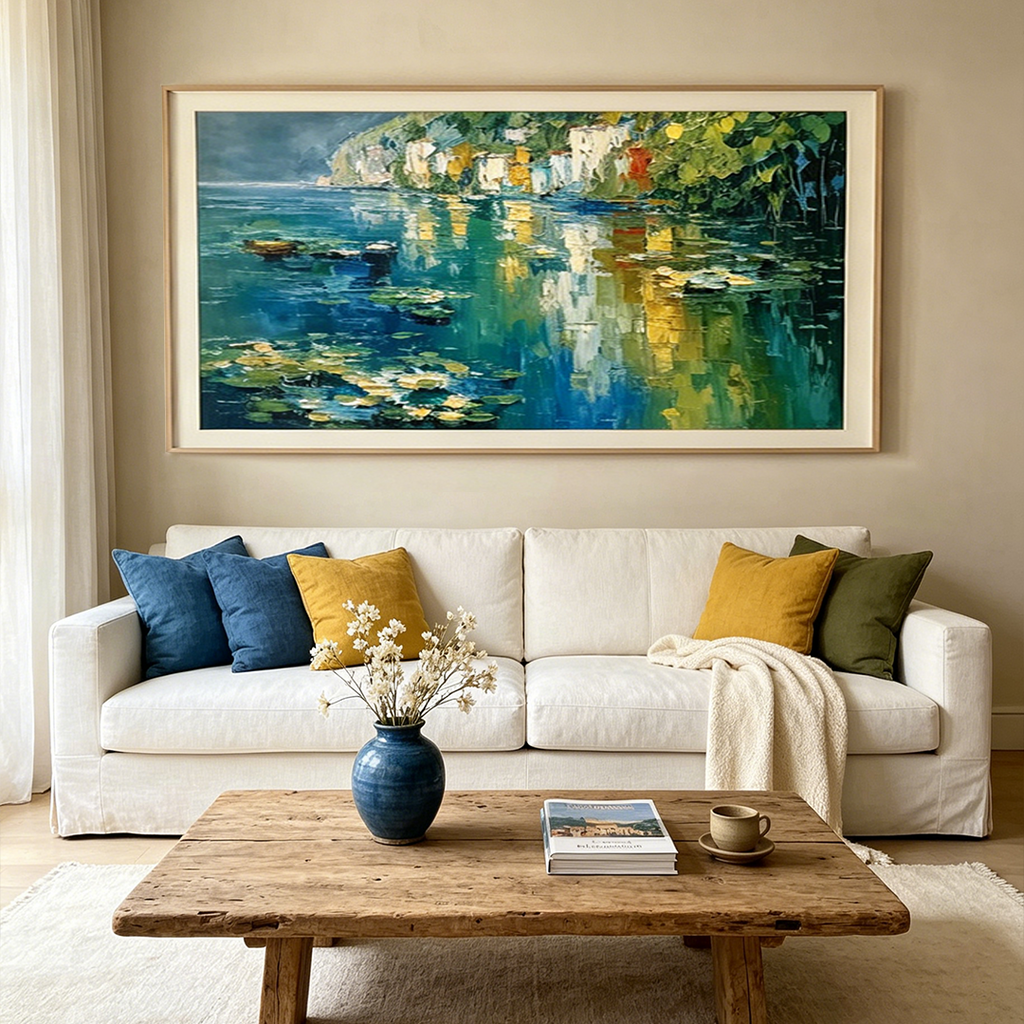 AMALFI REFLECTIONS:Impasto Colorful Italian Water Mirror Canvas