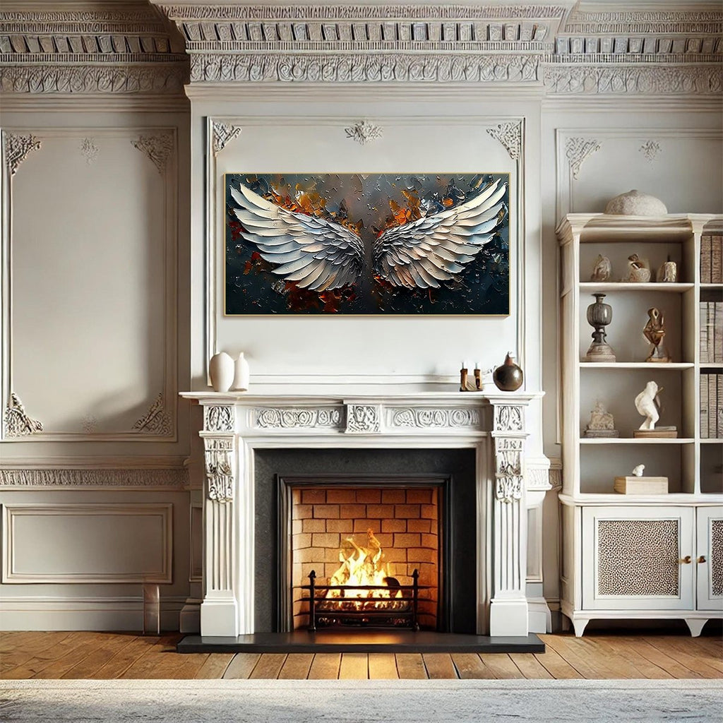 Angelic Wings: Original Symbolic Oil Painting - Textured Angel Wings Wall Art Decor