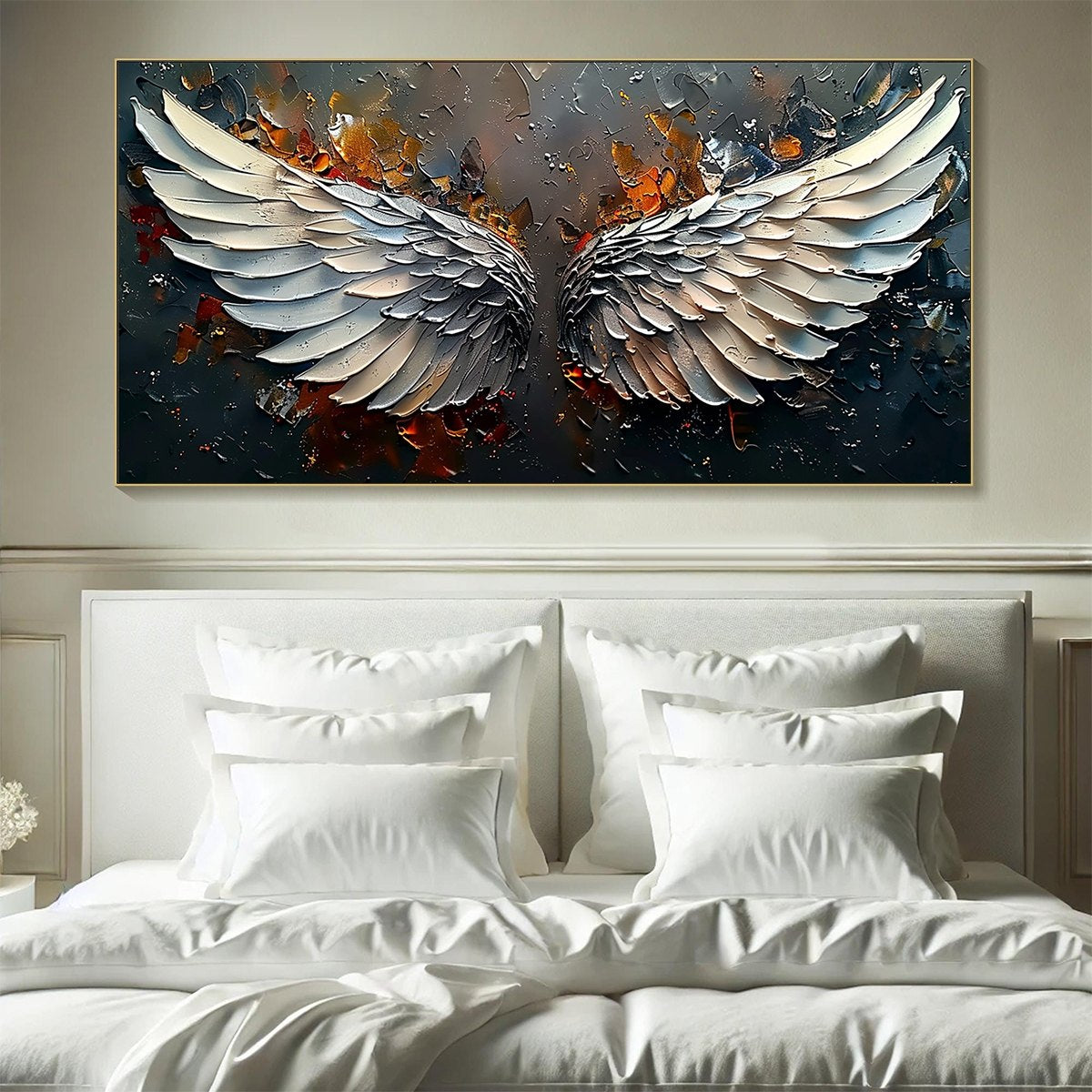 Angelic Wings: Original Symbolic Oil Painting - Textured Angel Wings Wall Art Decor