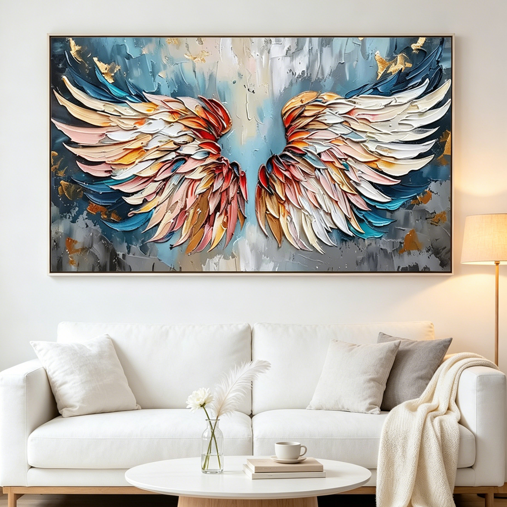 ANGEL WINGS: Textured Impasto Vibrant Angel Wings Canvas