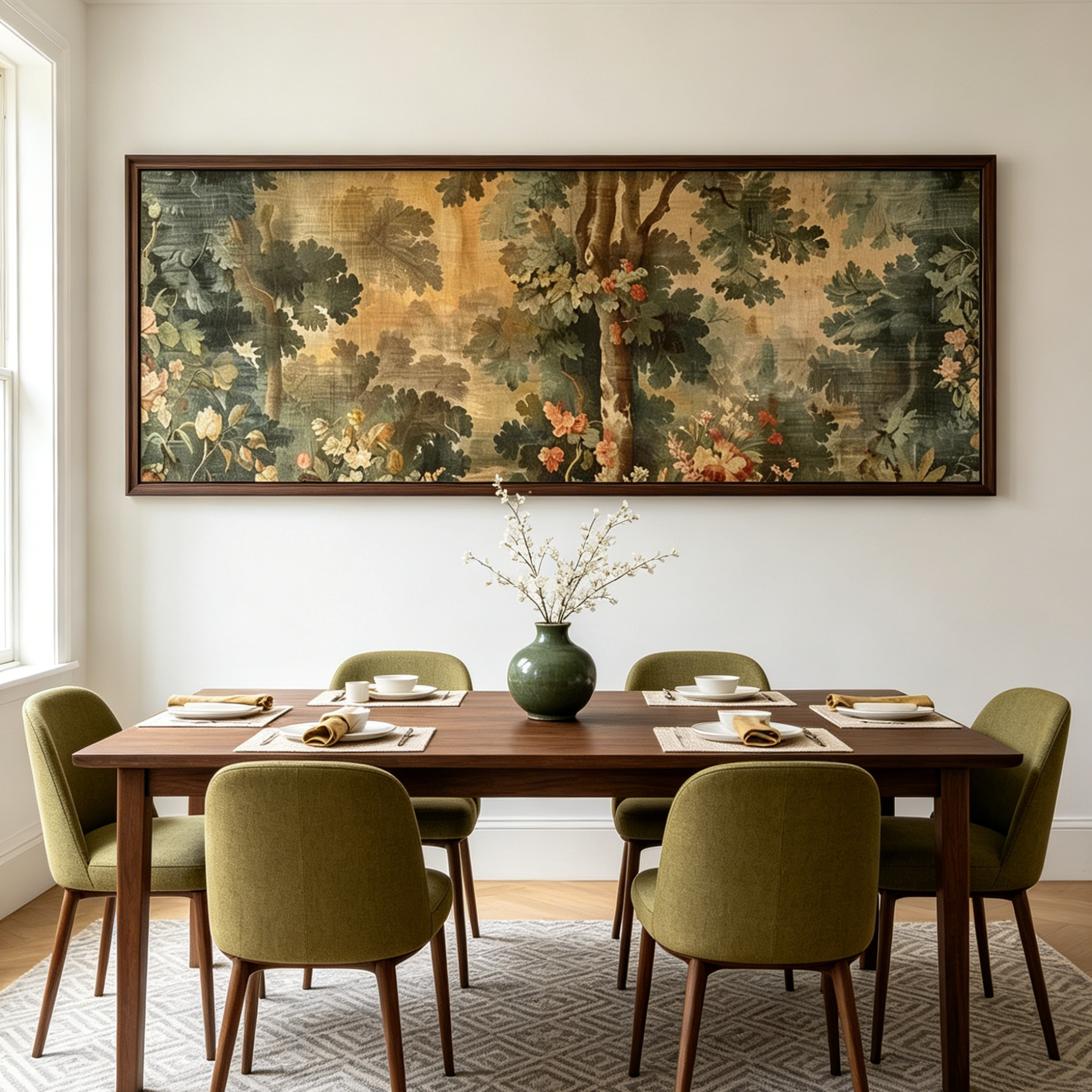 ANTIQUE FOREST TAPESTRY PANORAMIC: Green Forest Vintage Canvas