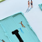 AQUA PROMENADE: Minimalist Poolside Cityscape Oil Painting