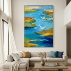 AQUAMARINE SOJOURN: Impasto White Egrets Sun Marsh Canvas