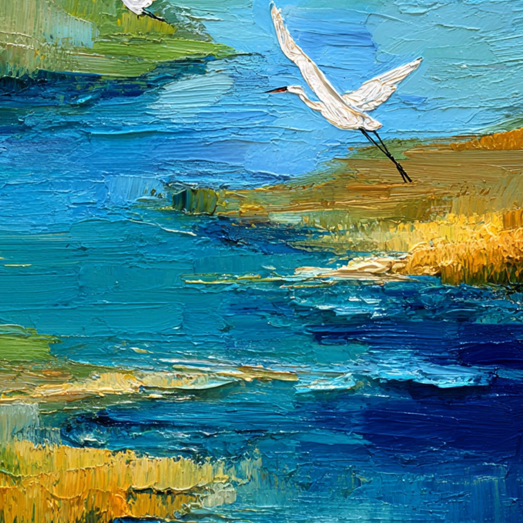 AQUAMARINE SOJOURN: Textured Impasto Coastal Landscape Painting with Birds