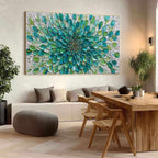AQUA BLOOM Textured Impasto Floral Oil Painting