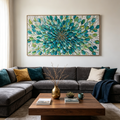 AQUA BLOOM: Impasto Vibrant Teal Green Blossoming Canvas