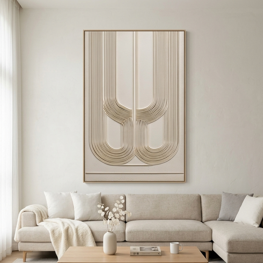 ARCADE: Off White Flowing Lines Deep Texture Architectural Abstract Canvas