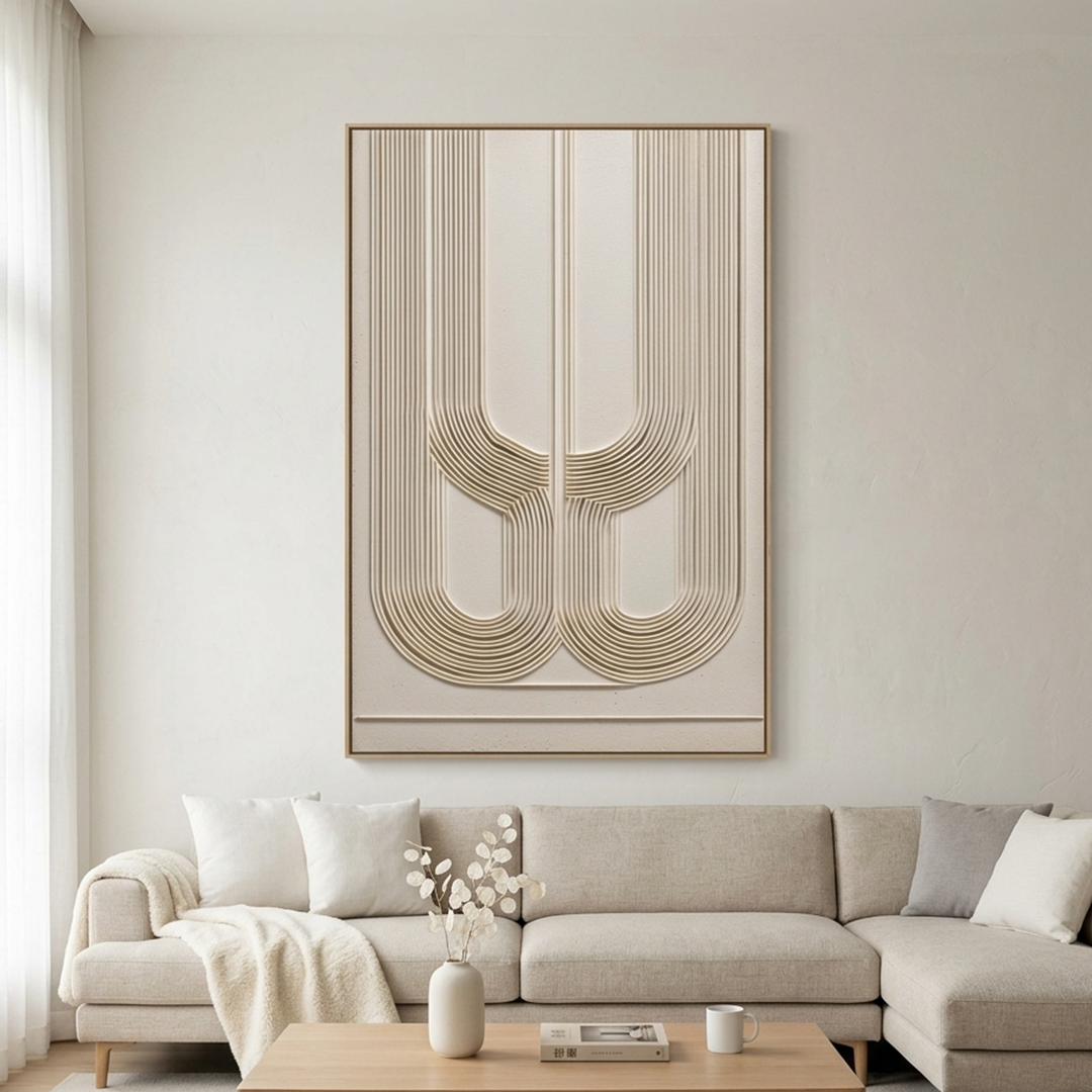 ARCADE: Off White Flowing Lines Deep Texture Architectural Abstract Canvas