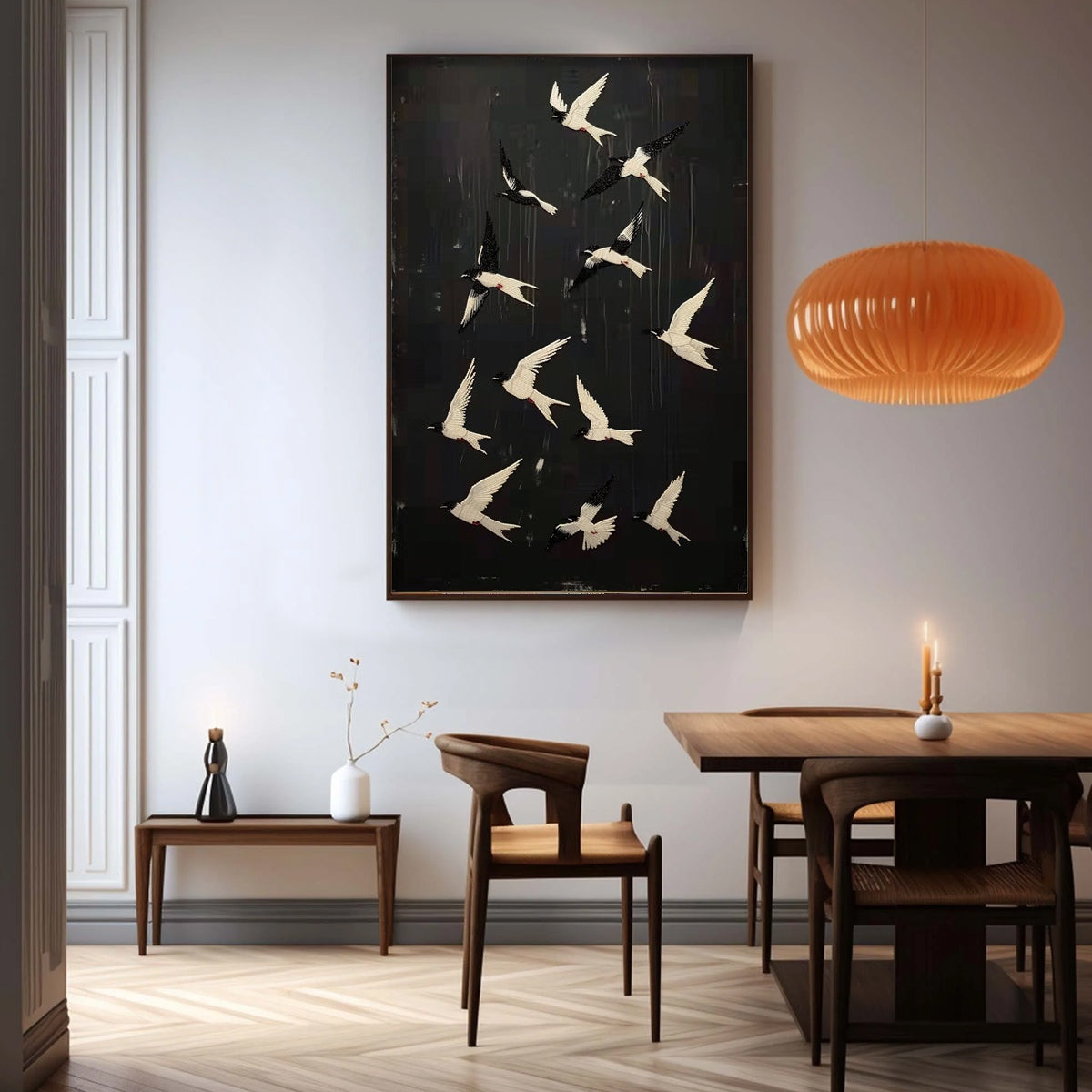 ASCENSION: Beaded Bird Mixed Media Art Textured Black Canvas