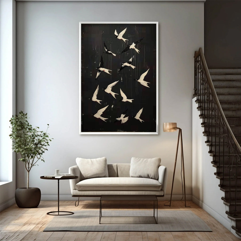 ASCENSION: Beaded Bird Mixed Media Art Textured Black Canvas