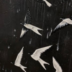 ASCENSION: Beaded Bird Mixed Media Art Textured Black Canvas