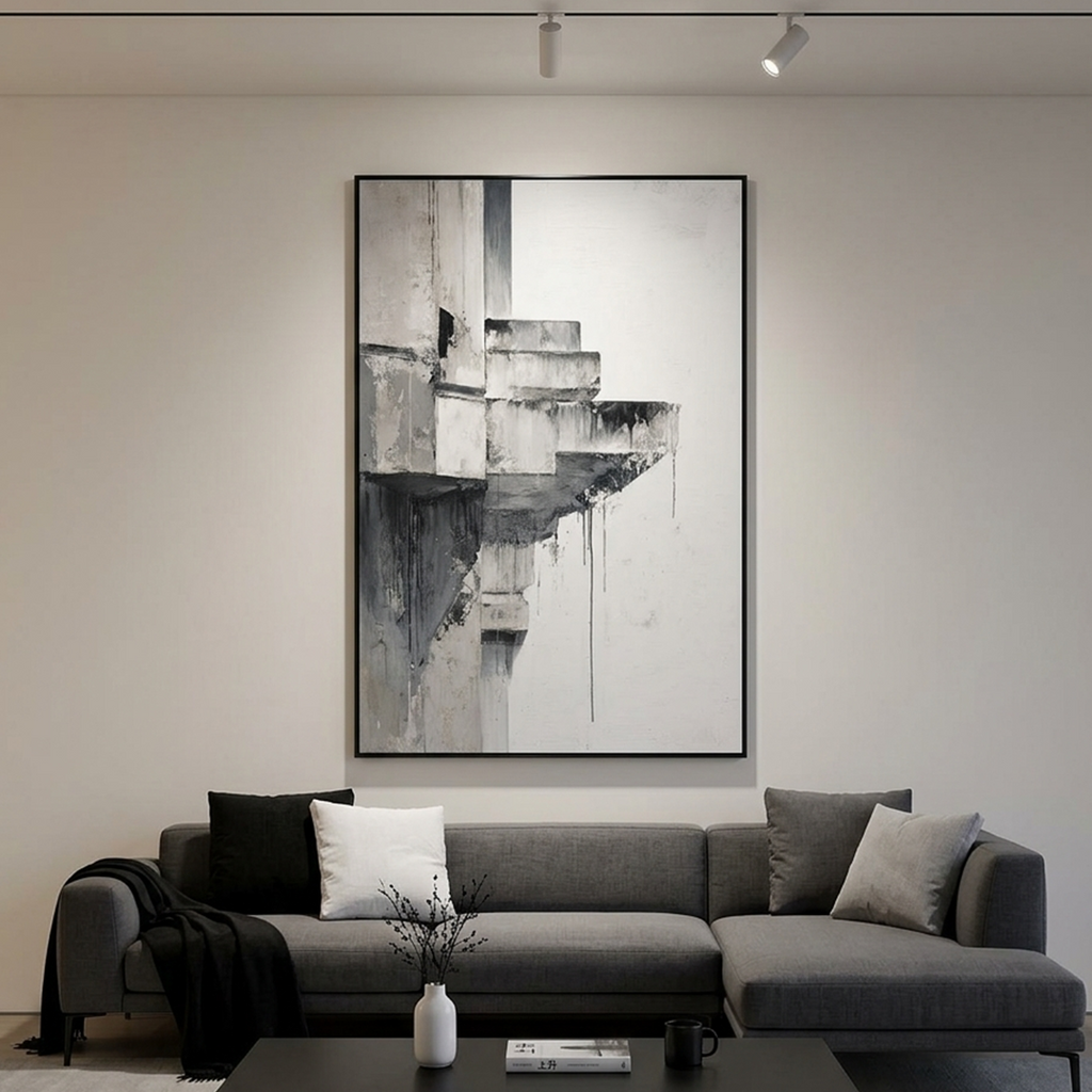 ASCENT: Impasto Drips Fragmented Staircase Canvas