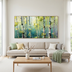 ASPEN GROVE: Textured Birch Trees Dappled Light Panoramic Canvas