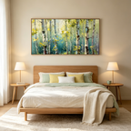ASPEN GROVE: Textured Birch Trees Dappled Light Panoramic Canvas