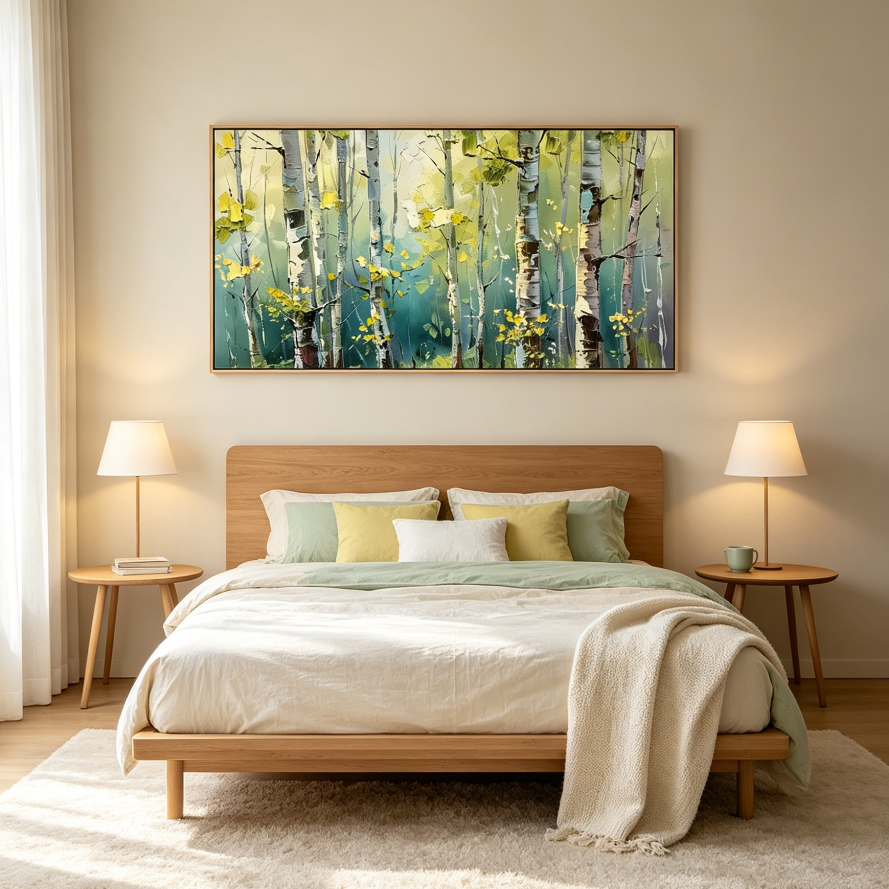 ASPEN GROVE: Textured Birch Trees Dappled Light Panoramic Canvas