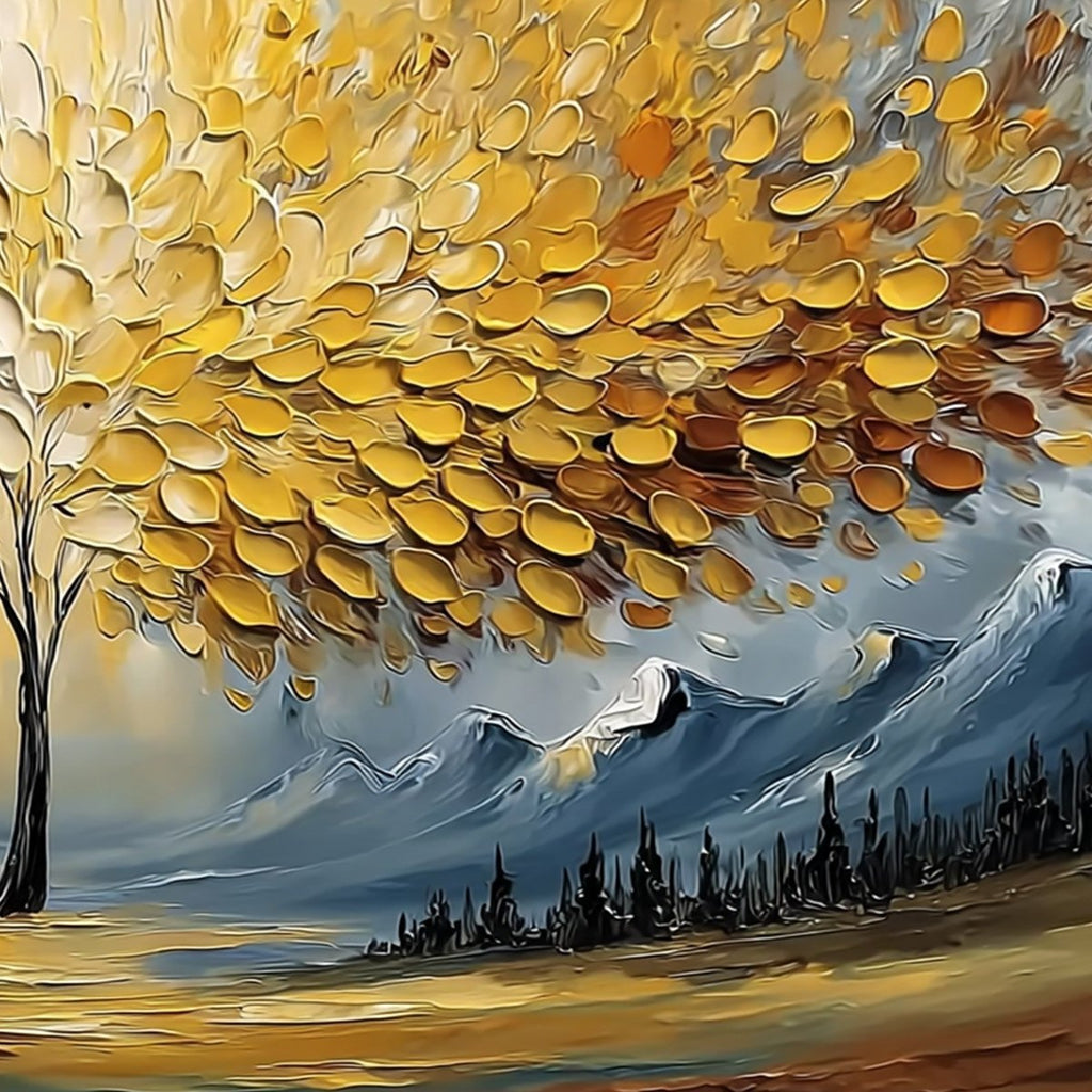 AURA OF GOLD: Textured Golden Tree of Life Landscape Painting