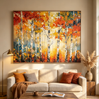 AUTUMN ASPEN: Textured Fiery Foliage And Slender White Trunks Canvas