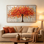 AUTUMN FIRE: Impasto Fiery Orange Red Tree Canvas