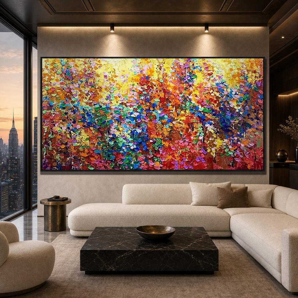 AUTUMN GLOW: Warm Autumn Colors Abstract Impasto Canvas