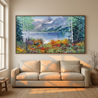 AUTUMN LAKE: Panoramic Mountain Reflection In Calm Water Canvas