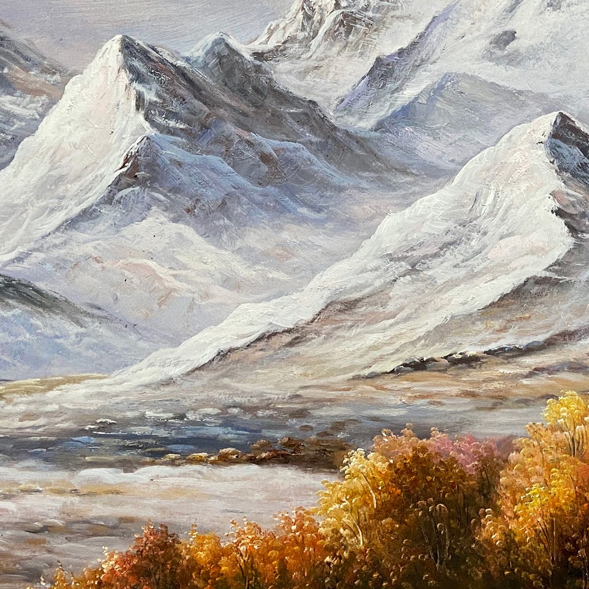 AUTUMN MAJESTY: Snowy Peaks Autumn Valley Vibrant Foliage Panoramic Canvas