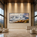 AUTUMN MAJESTY: Snowy Peaks Autumn Valley Vibrant Foliage Panoramic Canvas