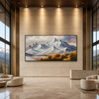 AUTUMN MAJESTY: Snowy Peaks Autumn Valley Vibrant Foliage Panoramic Canvas