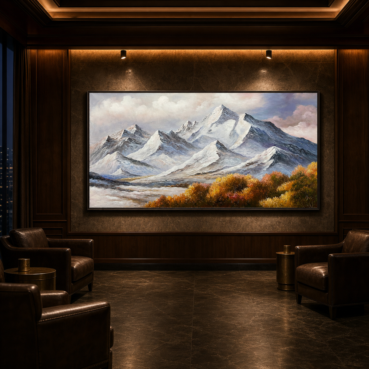 AUTUMN MAJESTY: Snowy Peaks Autumn Valley Vibrant Foliage Panoramic Canvas