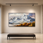 AUTUMN MAJESTY: Snowy Peaks Autumn Valley Vibrant Foliage Panoramic Canvas