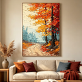 AUTUMNAUTUMN PATH: Textured Forest Path Orange Red Blue Canvas