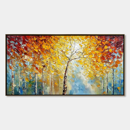 AUTUMN'S EMBRACE: Textured Palette Knife Autumn Forest Oil Painting